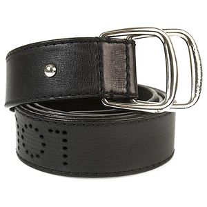LOUIS VUITTON - Black Double Buckle Belt, Perforated Leather - Like New Cond.